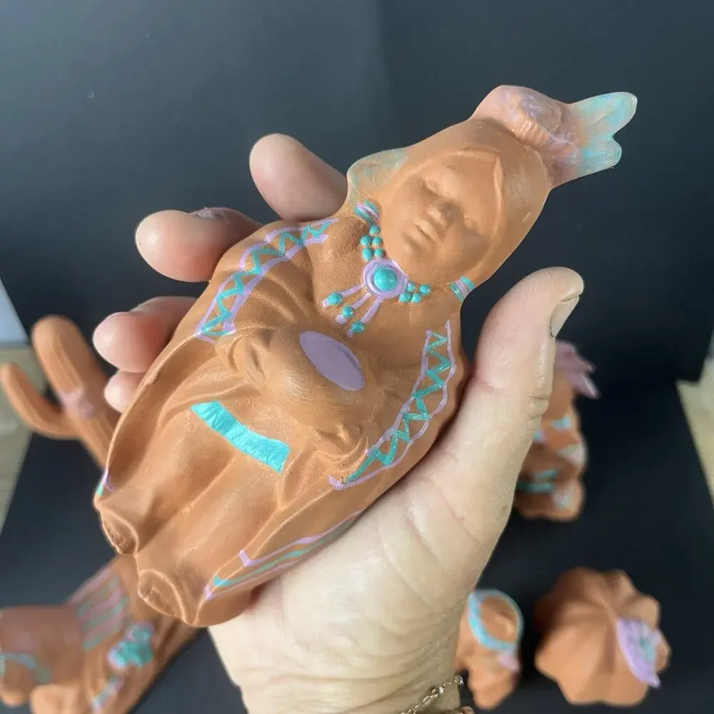 Vintage 10 Pc Native American Style Terracotta Nativity Set Southwest Folk Art